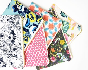 9"x6" WET BAG / cosmetic bag. You choose prints. Perfect to store toiletries on the go, cosmetics, or soiled reusables.