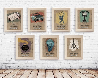 HARRY POTTER Poster Set Of 7 - Best Harry Potter Quotes - Retro Vintage Wall Art Print - * VARIOUS SIZEs * Gift For Her , Gift For Him