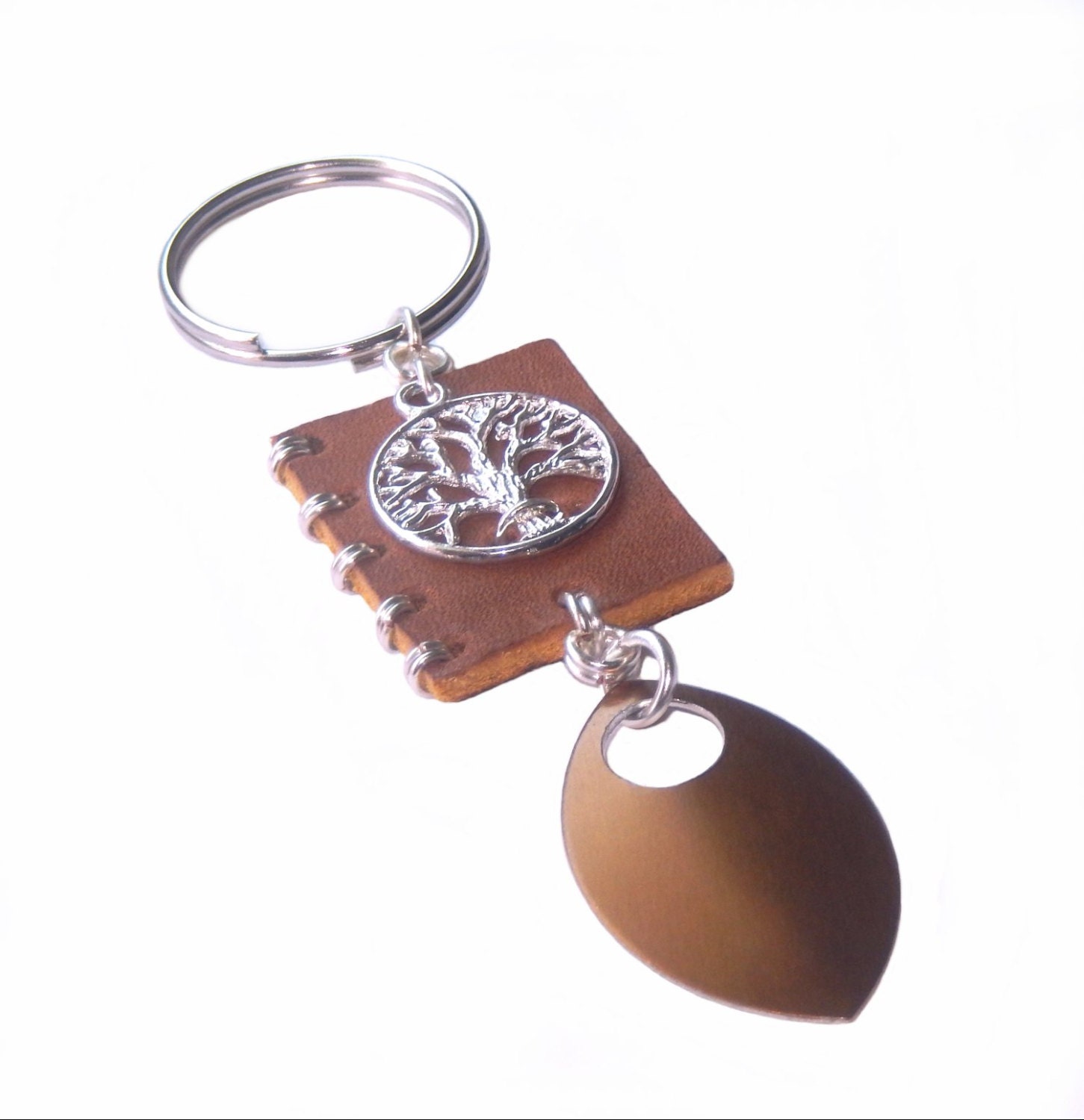 Key chain long key chain brown and silver key chain Tree Of