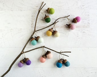 6 Felt Acorn Ornaments - Woodland Decor - Nursery Decor - Your Choice of Colors