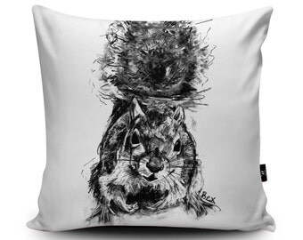 Squirrel Cushion Animal Cushion Squirrel Pillow Woodland Animal Cushions Cover Squirrel Illustration, 45/60cm, 18"/23.6" Faux Suede Cushion