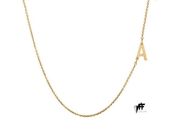 14k Gold Sideways initial necklace any initial handmade on