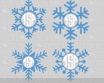 Snowflake Monogram Frames - .svg/.eps/.dxf/.ai for Silhouette Studio, Cricut, or other cutting software