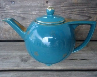 Hall 6 Cup Teal and Gold Teapot