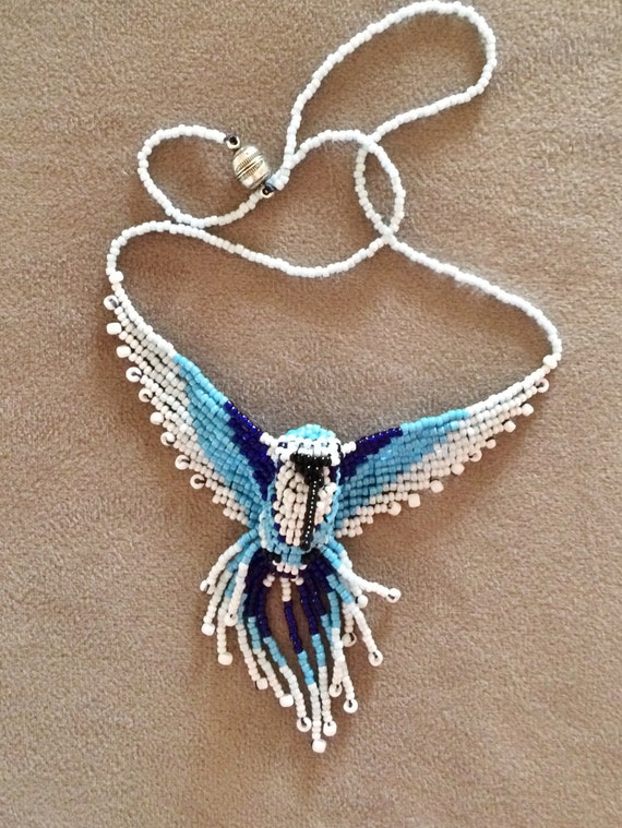 3D Beadwork Hummingbird Necklace Beaded Hummingbird White