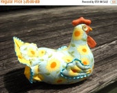 25% OFF Christmas in July SALE - Sunflower chicken doll doorstop - made to order - quilted tail and wings, ruffle trim, bright yellow gold e
