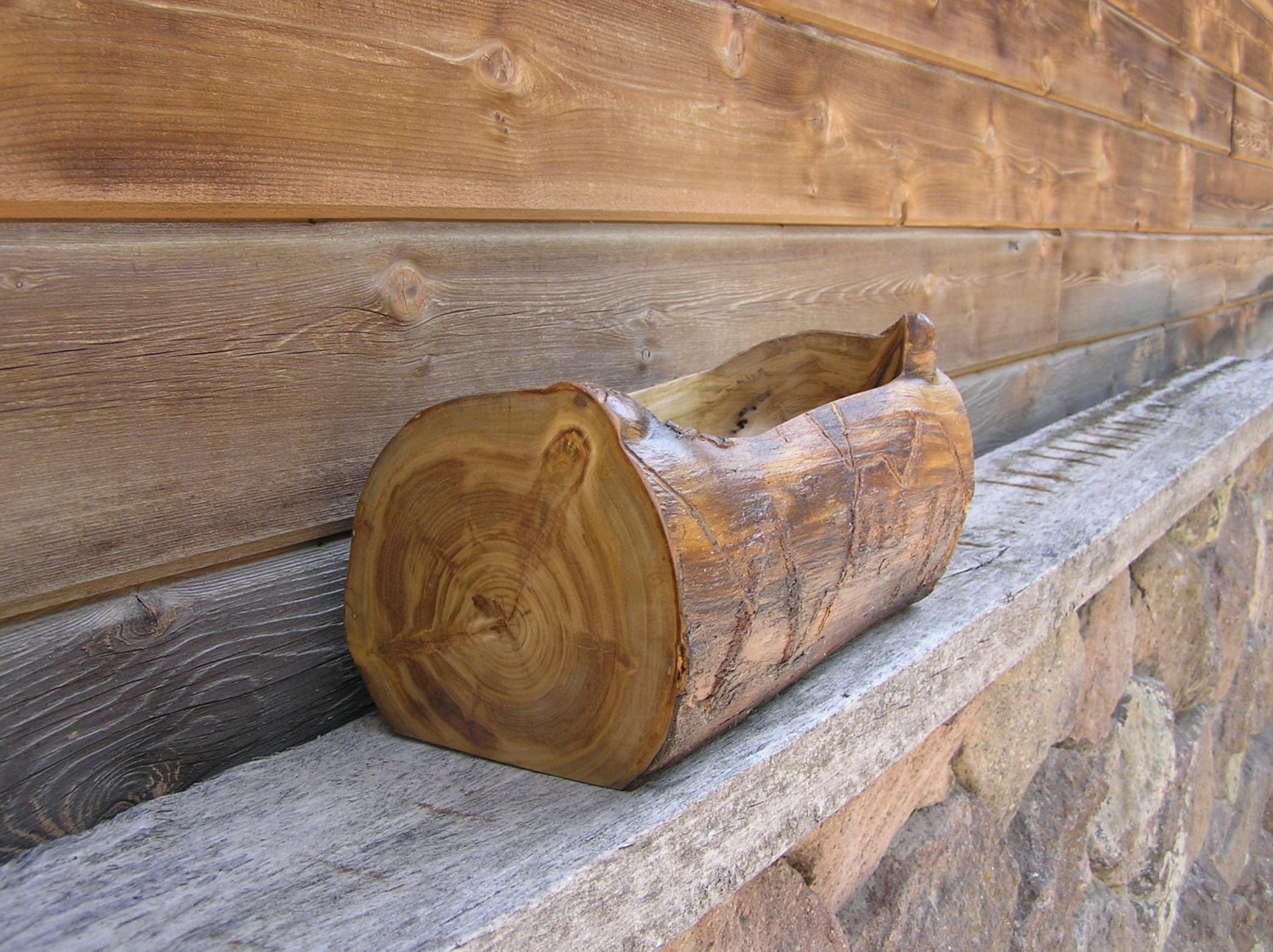 rustic log planter