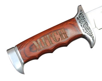 Engraved Fixed Blade Knife, Bushcraft Knife Tactical Knife, Wood Handle Knife with Sheath, Survival Knife Hunting Knife Bowie Knife