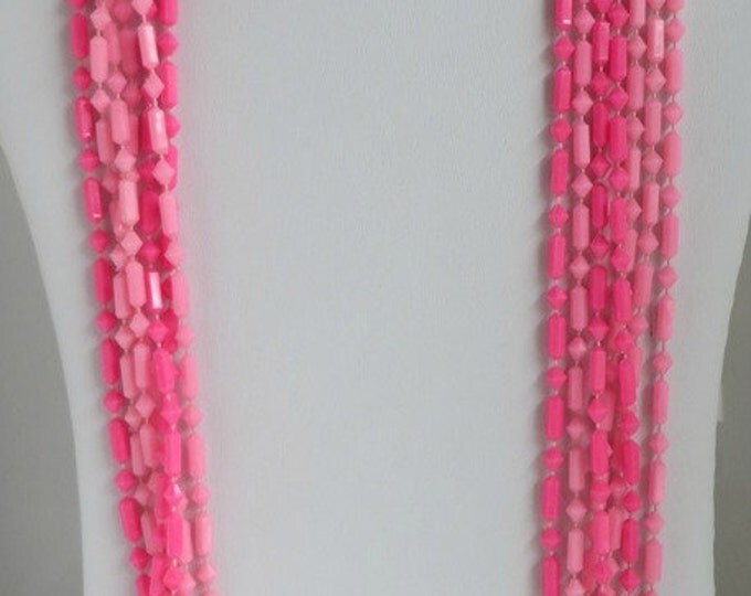 Pink Bead Jewelry Set - Vintage Hong Kong Necklace, Clip-on Earrings, Vintage Demi Parure