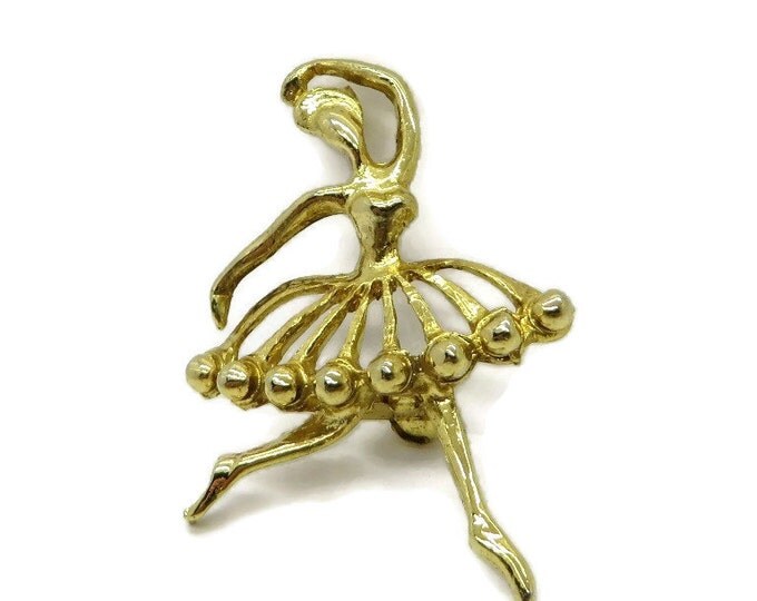Vintage Ballerina Brooch, Gold Tone Pin, Ballet Dancer Pin, Gift Idea
