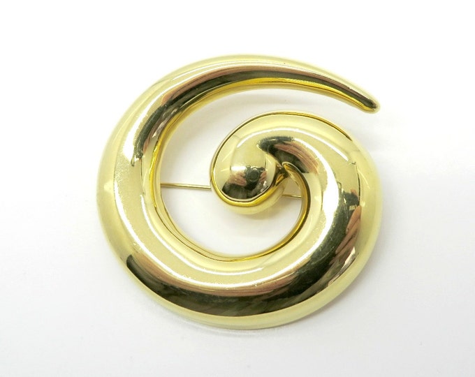 Vintage Monet Brooch, Shiny Swirl Brooch, Classic Monet Pin, Gold Tone Round Brooch, Gift For Her