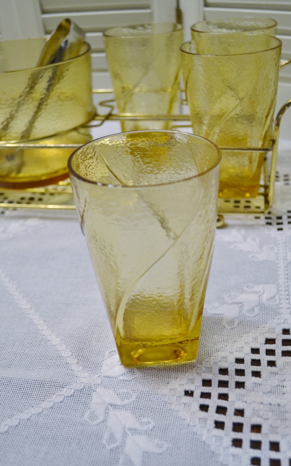 Vintage Drinking Glass Set with Carrier Set of 8 Ice Bucket