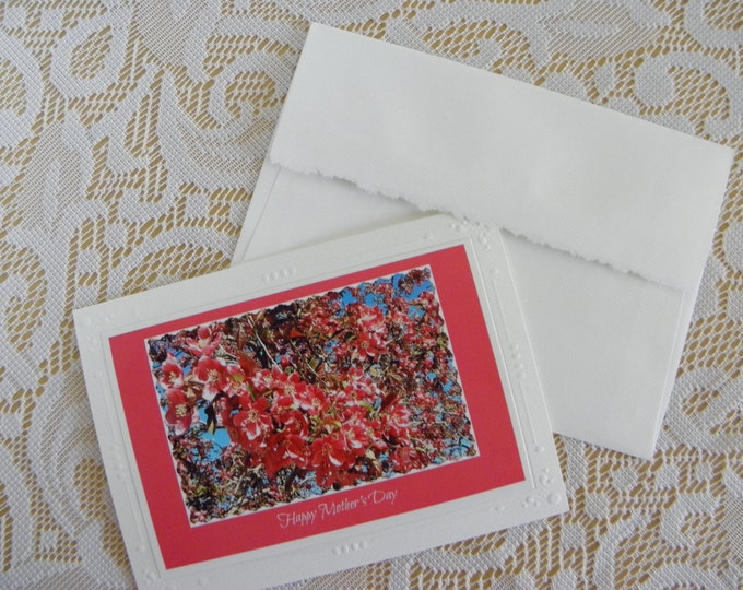 Handmade for MOTHERS DAY, Red Prairie Fire Floral Photography, Blank Inside Photo Stationary, Printed White Text, Coordinating Envelope