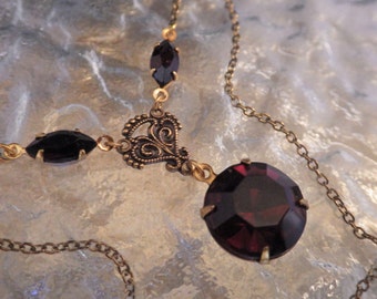 Vintage Garnet Pendant ~ Garnet Necklace ~ Marsala ~ Victorian Style ~ Burgundy ~ Vintage Glass ~ by LadyofTheLakeJewels