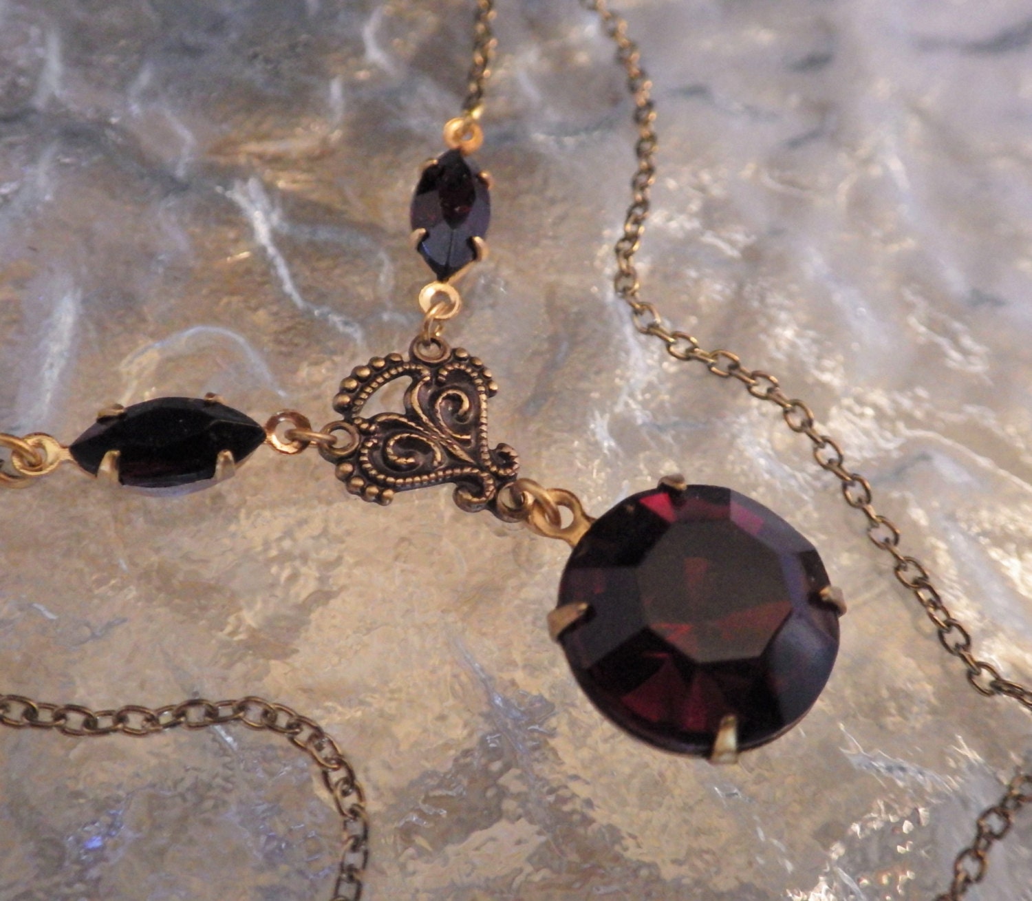 Vintage Pendant Necklace Marsala Victorian