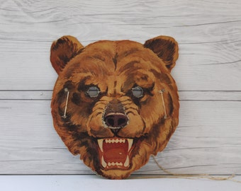 Vintage Paper Bear Mask, Vintage Halloween Mask
