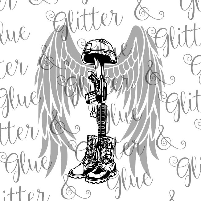 Download Battlefield Cross with Angel Wings for Military Veteran SVG