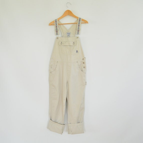 Khaki bib Overalls Khaki Dungarees Spellout Shoulder Straps