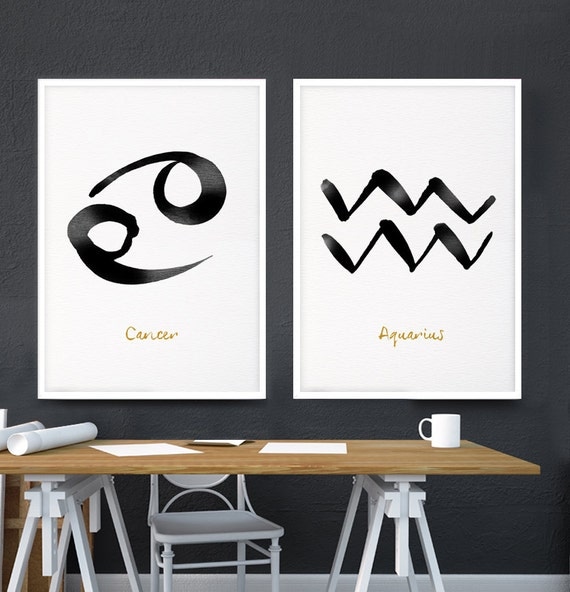 Minimalist art Zodiac print Set of 2 Astrology print by colorZen