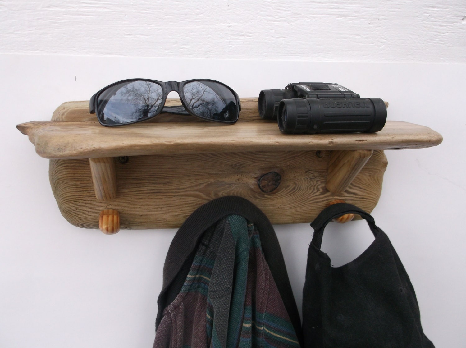 Driftwood Coat Rack and Shelf Pet leash hooks Bathroom