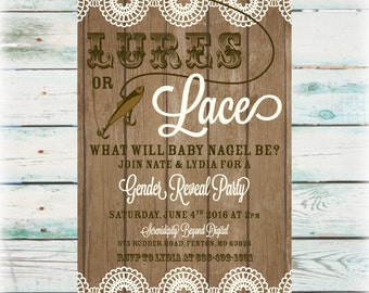 Printable Lures or Lace Gender Reveal Party Invitation - Digital File