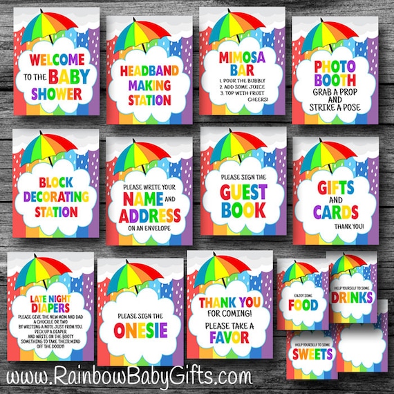 Rainbow Baby Shower Party Signs