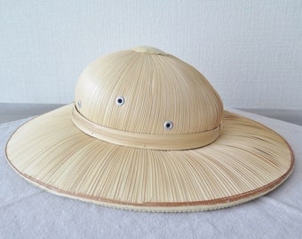 Vintage Straw Hat Colonial Style Bamboo Rattan Safari Hat, Pith Helmet, Sun Hat, Beach Hat, Garden Hat @131