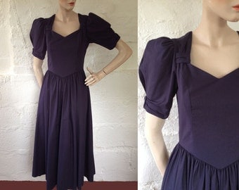 1980s Laura Ashley Midnight Blue Sweetheart Dress / 80s Laura Ashley Dress / Vintage Dress