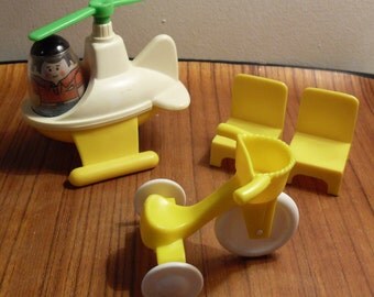 1973 HASBRO Weebles Helicopter ,Chairs,Tricycle