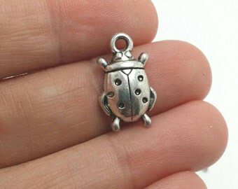 BULK 50 Ladybug Charms, Silver Ladybug Charms, Insect Charms, Garden Charms, Bulk Charms (5-1057)