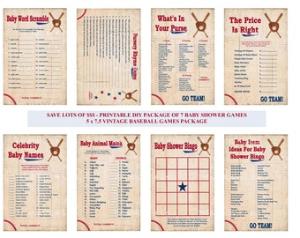 Vintage Baseball Baby Shower Game, Printable Baseball Game, Baseball Theme Baby Game, Baseball Shower, Sports Baby - Printables 4 Less 0004