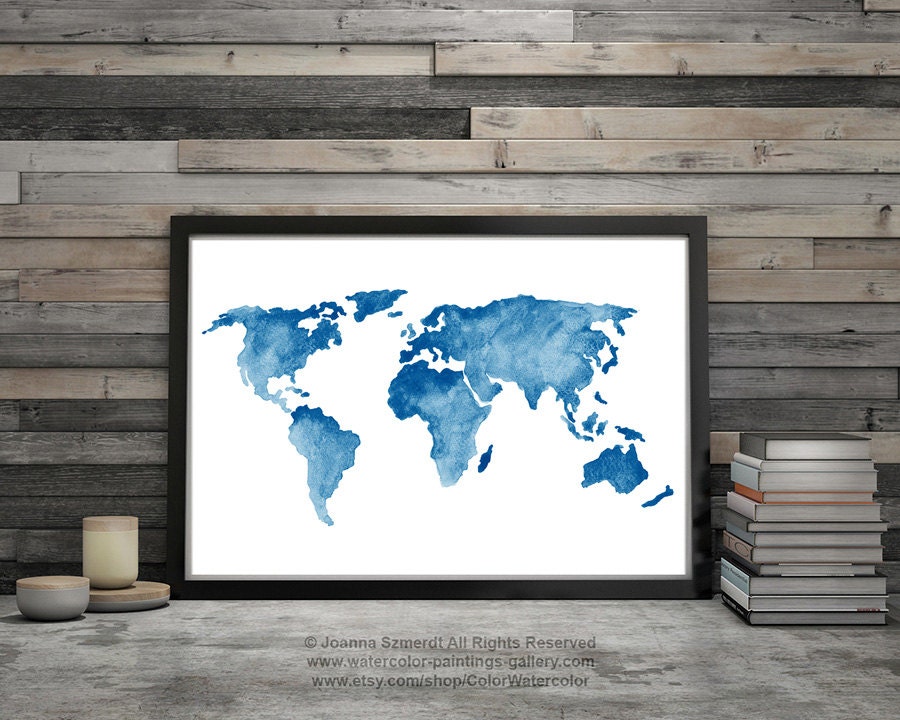 Watercolor World Map Blue Baby Boy Nursery Wall Decor Navy