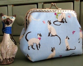 Siamese cat purse, cat purse, blue purse, pink purse