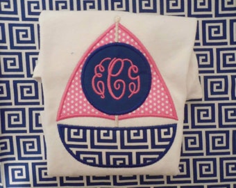 monogram sailboat embroidery applique design