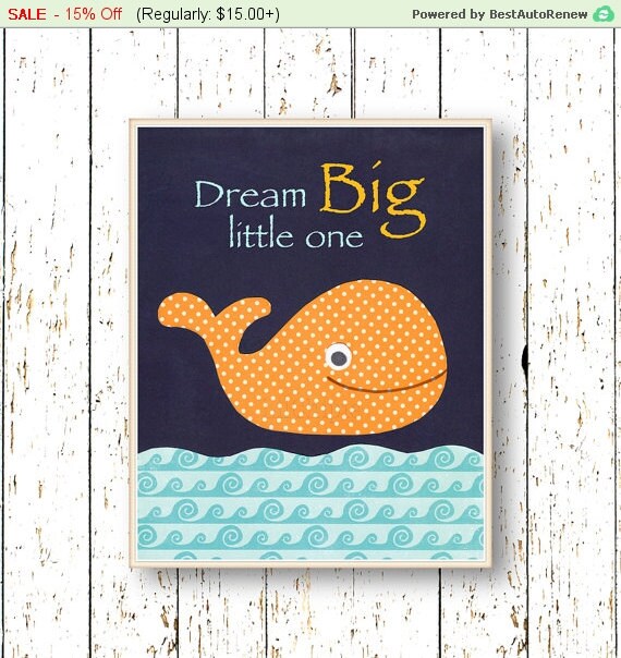 Whale bathroom art print Kids art Boys girls room by LilChipie