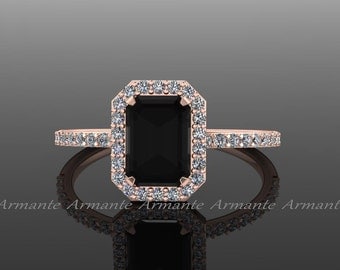 Emerald cut black diamond engagement rings