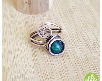 Simple wire wrapped azurite ring/wire wrapped ring/gemstone ring wire/copper ring azurite/stone ring copper/wire ring with gemstone/rings
