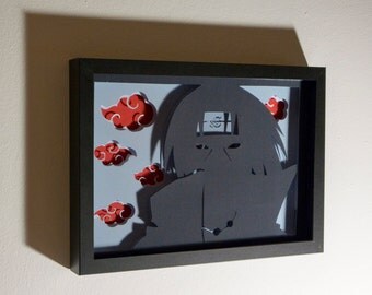 Itachi Akatsuki framed hand paper cut, naruto gift, special wall decor, unique gift, anime fan home decor, kids room wall art, anime gift