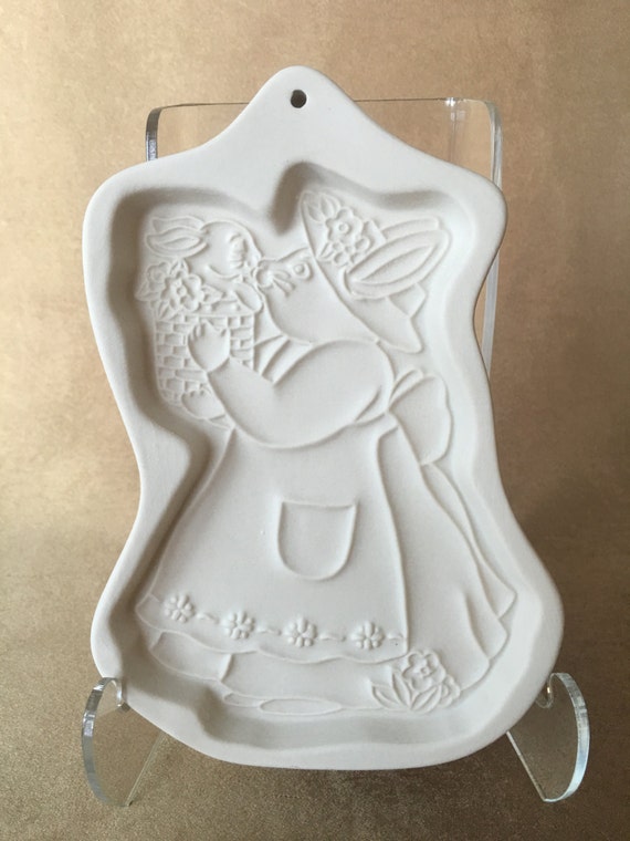 Longaberger Pottery Cookie Mold Mama and Baby Bunny by DotnBettys