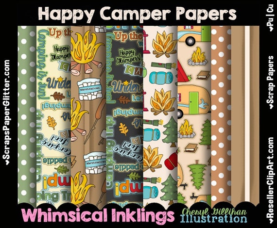 Happy Camper Digital Scrap Papers Instant Download