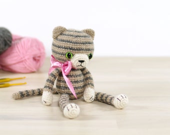 PATTERN: Stripy amigurumi cat - Crochet pattern with photos