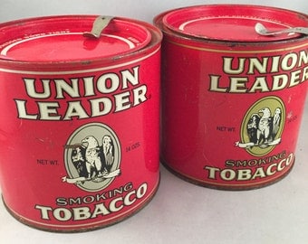 Vintage Union Leader Tobacco Tin, Advertising, Collectible, Set of 2
