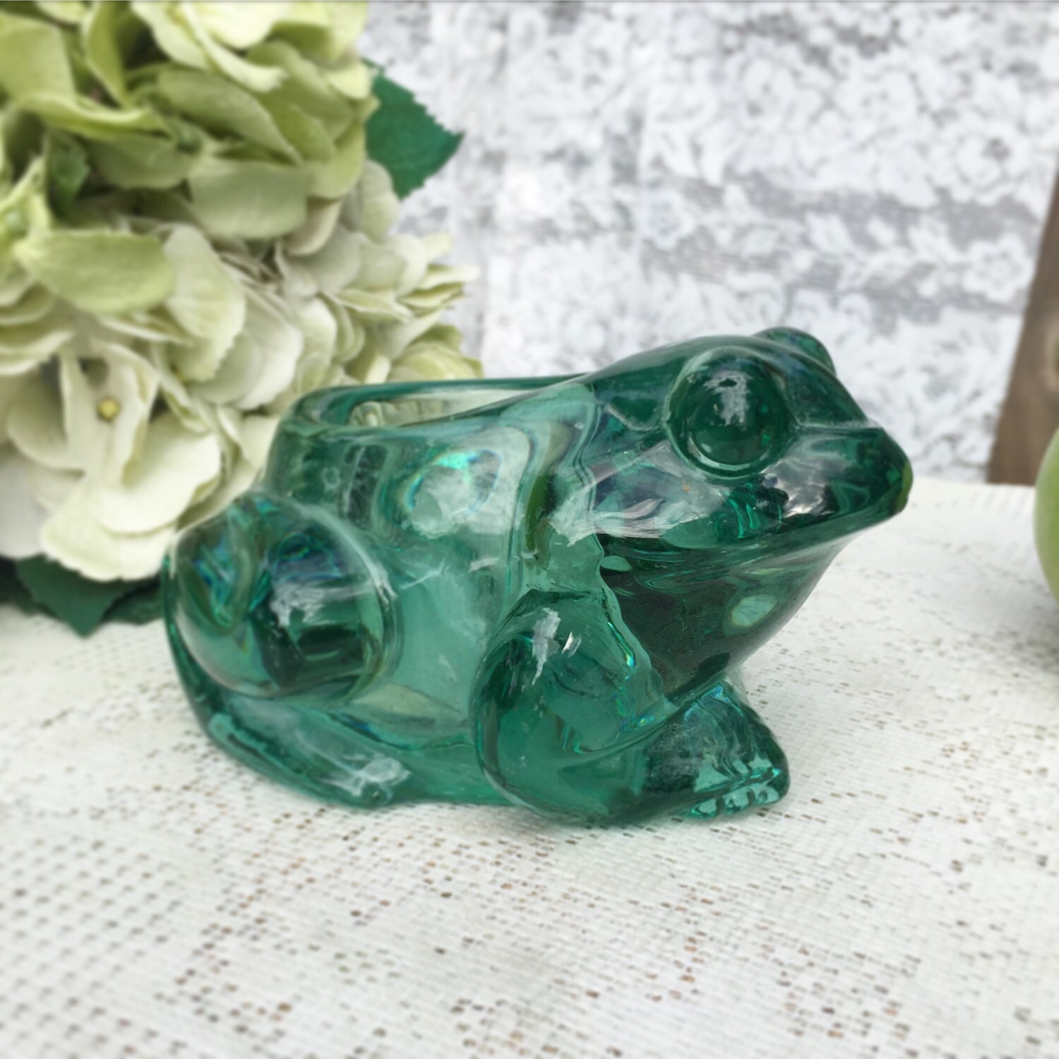Crystal Glass Frog votive candle holder Indiana Green