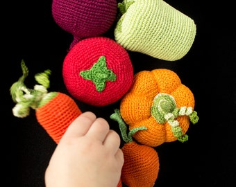7 Vegetables in Basket, Grocery Store Play, Rustic Gift, Stuffed Play Food, Vegetable, Summer Kitchen Decor, Waldorf Toy, Housewarming Gift