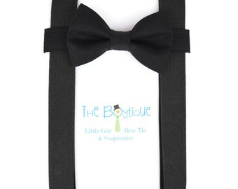 Black Bow Tie and Suspenders: Black Suspenders, Adult Suspenders. Toddler Suspenders, Baby Suspenders, Boys Suspenders, Ring Bearer, Mens