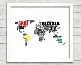 CUSTOM Map of the World, Custom Map Art, Printable World Map, Custom World Map, World Map Printable, Custom Maps, Map Home Decor, 8x10"