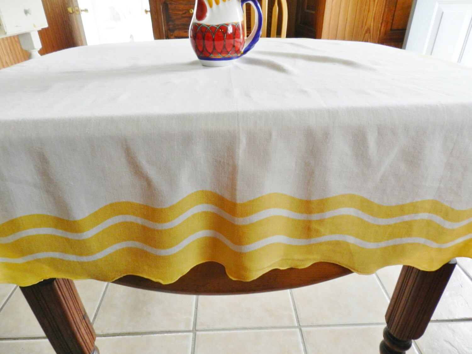 Gold Tablecloth Scalloped Edge Tablecloth by DawnsCountryCottage