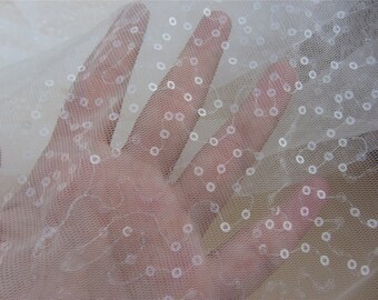 Good quality Off White Lace Fabric by the Yard or Wholesale for wedding,sequins lace fabric for dress-LSMW018T