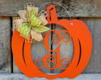 Pumpkin Door Hanger - Initial Wreath - Personalized Fall Wreath - Wall Hanging - Door Decor - Personalized Pumpkin Wreath