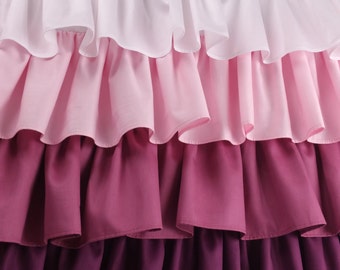 Crib skirt pink ruffle girl, baby bedding, baby girl, girl bedding, pink ombre. Made to order